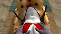 3d anthro beach bikini breast_grab female_pubic_hair jacket miyu_lynx point_of_view pov pubes pubic_hair star_fox virt-a-mate virtamate zombie