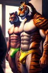 ai_generated bulge male_only males muscular orange shorts stripes tiger