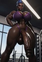 1futa abs ai_generated athletic athletic_futanari big_breasts big_penis black_penis blue_hair dark-skinned_futanari dark_skin futa_only futanari glossy hi_res high_resolution highres huge_balls huge_breasts huge_cock hyper_penis junker_queen muscle muscles muscular muscular_futanari overwatch overwatch_2 solo solo_futa vein veins veiny_penis wet wet_body