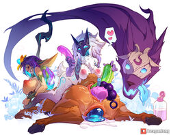 1boy 2girls anal_insertion anal_object_insertion anal_sex deer_taur dildo kindred lamb_(league_of_legends) large_breasts league_of_legends lillia_(league_of_legends) mask reagan_long sex_toy taur thoumeco vaginal vaginal_insertion vaginal_penetration wolf wolf_(league_of_legends)