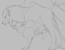 anal anal_sex balls boltund duo erection feral generation_1_pokemon generation_8_pokemon genitals happy hi_res knot male male/male monochrome ninetales nintendo pawpads penetration pokemon pokemon_(species) size_difference size_play smaller_penetrated yaroul