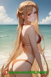 1girls ahq_hentai ai_generated beach bikini blush brown_eyes brown_hair female medium_breasts patreon perfect_body stable_diffusion standing sword_art_online wet yuuki_asuna