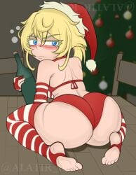 alatir ass ass_focus christmas christmas_outfit feet looking_at_viewer tanya_degurechaff youjo_senki