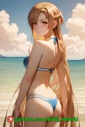 1girls ahq_hentai ai_generated beach bikini blush brown_eyes brown_hair female medium_breasts patreon perfect_body stable_diffusion standing sword_art_online wet yuuki_asuna