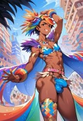 1femboy ai_generated carnival carnival_outfit dark-skinned_femboy dark_skin femboy jokerofhearts pride_color_clothing pride_colors solo