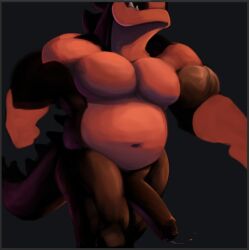 anthro balls black_body black_penis black_scales bodily_fluids chibsarts chiderg dragon dripping foreskin genital_fluids genitals gloves_(marking) half-erect humanoid_genitalia humanoid_penis male markings musclegut muscular muscular_male mythological_creature mythological_scalie mythology navel nude orange_body orange_scales pecs penis precum precum_drip scales scalie solo