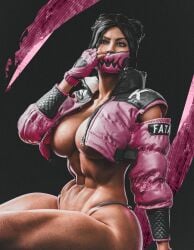 3d abs big_breasts black_hair defined_muscles earthrealm_mileena female_only grvty3d huge_breasts masked_female massive_breasts mileena mortal_kombat mortal_kombat_1_(2023) muscular_female pink_clothing thick_legs thick_thighs thighs