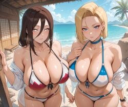 1girls 2girls ai_generated alex-schura android_18 bangs bare_shoulders beach bikini black_hair blonde_hair blue_bikini blue_eyes blue_sky blush boruto:_naruto_next_generations bracelet breast_press breasts brown_hair choker clavicle cleavage closed_mouth clothing cloud curvaceous curvaceous_female curvaceous_figure curvy curvy_figure day dragon_ball dragon_ball_super dragon_ball_z earrings female female_focus female_only front-tie_top grey_eyes hair_between_eyes hoop_earrings huge_breasts hyuuga_hanabi inviting inviting_to_sex jewelry large_breasts light-skinned_female lips long_hair looking_at_viewer mature mature_female medium_hair milf mismatched_bikini multicolored_bikini multicolored_clothes multiple_girls naruto naruto_shippuden navel ocean off_shoulder open_clothes open_shirt outdoors palm_tree parted_lips presenting presenting_breasts red_bikini rock sand seductive seductive_look seductive_smile see-through shiny_skin shirt shore short_hair sideboob skindentation sky smile standing stomach string_bikini sweat swimsuit thick_thighs thighs tree voluptuous voluptuous_female watch water wet wet_clothes wet_shirt white_bikini white_eyes white_shirt white_swimsuit wide_hips