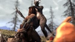 aela_the_huntress animal_genitalia animated argonian arm_gloves armored_female axe blurry_background breasts breasts_out brown_hair clouds face_fucking feather_hair futa_on_female futanari_penetrating head_grab holding_weapon horns irrumatio knotted_penis large_breasts money_bag nude_futanari oral partially_clothed_female rape restrained scalie skyrim soul_gem source_filmmaker sword tail thick_thighs tied_hands tree tree_stump weapon yellow_eyes