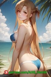 1girls ahq_hentai ai_generated beach bikini blush brown_eyes brown_hair female medium_breasts patreon perfect_body stable_diffusion standing sword_art_online wet yuuki_asuna