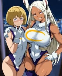 ai_generated armin_arlert attack_on_titan blush boku_no_hero_academia dominant_female embarrassed femboy imminent_sex miruko miruko_(cosplay) muscular_female my_hero_academia oktobersky romantic_couple selfie smug_face taller_girl v_sign