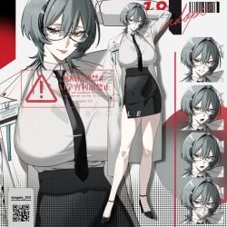 agata_323 big_breasts black_hair boots breasts busty busty_femalefemale coat female_focus female_only glasses heels oc office_clothing office_lady original original_character pants pencil_skirt red_eyes serious serious_look short_hair skirt taller_female thick_thighs tie tight tight_clothing tight_skirt