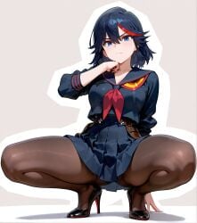 ai_generated black_hair high_heels matoi_ryuuko pantyhose school_uniform schoolgirl short_hair squatting squatting_position stable_diffusion