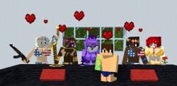 1boy 1girls 2girls 3girls 4girls 5girls age_difference ak47 american_flag_bikini assault_rifle bikini blonde_hair brown_hair cat_ears couch couch_sitting dark-skinned_female dominant_female flower furry furry_female golden_bikini heart leopard_print_bikini magenta_fur meme meme_reference mine-imator minecraft piper_perri_surrounded purple_bikini red_hair render smaller_male spear taller_female taller_girl tribal_clothing tribal_female