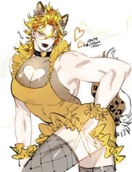 ambush_(trap) androgyne_symbol bimbo_femboy blonde_hair dio_brando dress effeminate femboy jojo's_bizarre_adventure lipstick makeup muscular_femboy yellow_eyes