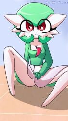 1girls animated big_eyes blush clothed clothing danytg dress female gardevoir green_hair humanized logo no_panties no_sound patreon patreon_logo pokémon_(species) pokemon pokemon_(species) red_eyes showing_pussy shy tagme video white_body