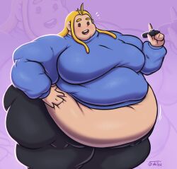 1girls big_belly blonde_hair fat fat_arms fat_belly female female_only obese obese_female overweight overweight_female savannahxyz solo solo_female thick_thighs vhite9 youtuber youtuber_girl