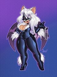 1girls alternate_hairstyle big_breasts black_cat_(cosplay) bodysuit breasts catsuit cleavage crossover crossover_cosplay female furry huge_breasts jamoart long_hair marvel not_porn rouge_the_bat sega skin_tight sonic_(series) tagme thick_thighs tight_clothes tight_clothing white_hair wide_hips