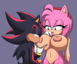 1boy 1girls amy_rose big_breasts big_breasts blush breasts breasts cock dick female huge_boobs huge_breasts jaleczu male medium_penis mobian_(species) nipples nude penis penis_out shadow_the_hedgehog sonic_(series) sonic_the_hedgehog_(series) sucking sucking_nipple sucking_nipples sucking_off