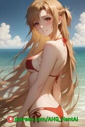 1girls ahq_hentai ai_generated beach bikini blush brown_eyes brown_hair female medium_breasts patreon perfect_body stable_diffusion standing sword_art_online wet yuuki_asuna