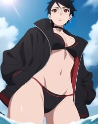 1girls ai_generated beach bikini boruto:_two_blue_vortex female_only glasses naruto naruto_(series) sarada_uchiha short_hair teenage_girl teenager