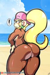 anthro ass blonde_hair blue_eyes breasts brown_hair dixie_kong donkey_kong_(series) donkey_kong_country female female_focus female_only lollipopcon looking_back monkey monkey_girl nintendo solo thick_thighs thighs