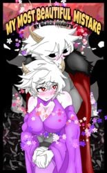 background_character background_characters big_breasts black_hearts black_sclera blushed cape comic comic_cover comic_page d demon demon_girl demon_horns demon_tail dlitzo flowers funamusea hug_from_behind kcalb naharia oc_x_canon pink_dress red_eyes revgelty sam taller_male the_gray_garden traced white_body white_eyes white_hair white_sclera white_skin