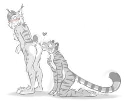 anthro ass blush breasts butt_kissing duo felid feline felis female fur hair kissing lynx male male/female mammal nicnak044 nicole_(nicnak044) nipples nude pantherine sketch tiger whiskers