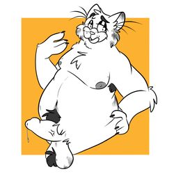 1:1 anthro balls bodily_fluids cum domestic_cat erection felid feline felis fur garfield_(series) garfield_the_cat genital_fluids genitals hair konory looking_at_viewer male mammal nipples nude overweight overweight_anthro overweight_male penis simple_background smile solo tongue