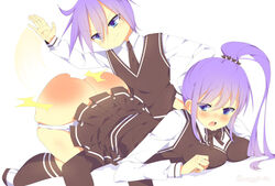 1boy 1girls ass_jiggle bent_over big_ass black_skirt blue_eyes blush bouncing_ass breasts_pressed_against_bed brother_and_sister cherrys-12 clothed_male crying hand_on_hip having_fun huge_ass jiggling_ass light_purple_hair little_brother long_purple_hair looking_back maledom older_sister over_the_knee over_the_knee_spanking panties_down role_reversal school_uniform smile soft_breasts spank_marks spanking tears thin_arms younger_brother