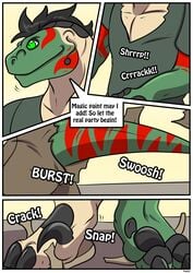 absurd_res birthday bodypaint comic_page dinosaur english_text face_paint hi_res mid_transformation page_3 page_number party reptile rex_equinox scalie solo species_transformation text transformation transformation_sequence