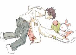 bunny couple female footwear gloves kissing lowres male nude ryuko_azuma sex shijuuhatte sketch socks straight stuffed_animal stuffed_toy toy traditional_media uncensored