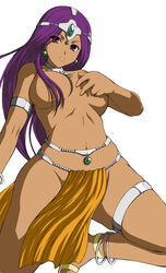 clothing dark_skin dragon_quest dragon_quest_iv female hamo hamo_(anarc) human loincloth long_hair maya_mahabala medium_breasts nipples purple_eyes purple_hair topless uncensored