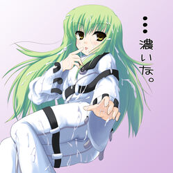 c.c. code_geass cum green_hair johnny_(artist) johnny_(from_scratch) long_hair tongue translated yellow_eyes