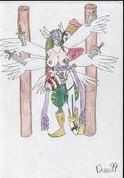 angewomon digimon digimon_(species) piemon quasi99 tagme torn_wings wings wounded