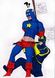 2boys abs avengers bondage bulge captain_america constrictor dialog dialogue english erection frank_payne gay male male_only maledom malesub marvel marvel_comics mask multiple_boys multiple_males muscles pecs serratus_anterior steve_rogers straight_hair tagme undressing