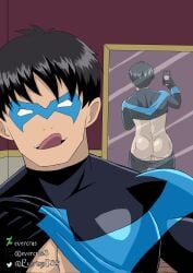 dick_grayson nightwing domino_mask selfie mirror ass ass_focus dat_ass tongue_out dc_comics dc batman_(series) evercras