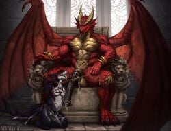abdominal_bulge anthro aquatic balls bandage barefoot bdsm belgefor big_balls big_penis blindfold bodily_fluids bondage bound chain chair chastity_cage chastity_device claws clothing collar cum cum_from_ass cum_in_ass cum_inside cum_on_arm cum_on_chest cum_on_ground cum_on_head cum_plugged cum_while_chaste dominant dominant_anthro dominant_male dragon duo erection excessive_genital_fluids fantasy feet felid finger_claws fish furniture genital_fluids genitals gold_(metal) hi_res horn intersex leash leashed_collar lion male male/male mammal mask master medieval metal_collar muscular muscular_anthro muscular_male mythological_creature mythological_scalie mythology nipples pantherine penis piercing red_body scales scalie sechutan shar shark_tail size_difference slave submissive submissive_anthro submissive_male throne throne_room window wing_claws wings worship yellow_eyes
