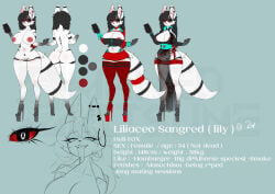 2026 anthro areola back_tattoo big_breasts black-hair black_body black_clothing black_dress black_eyes black_fur black_stripes blush bottomwear breasts canid canine clothed clothed_anthro clothed_female clothing demon dress ear_piercing ear_ring english_text female fluffy fluffy_tail footwear fox fur genitals hair hi_res high_heels hoop_ear_ring industrial_piercing legwear liliaceo_sangred long_hair mammal maned_kitsune model_sheet multicolored_body multicolored_fur nipples nude nude_anthro nude_female pelvic_curtain piercing pink_areola pink_nipples platform_footwear platform_heels red_bottomwear red_clothing red_legwear red_sclera red_skirt red_thigh_highs red_thong red_underwear ring_piercing shoes skindentation skirt solo striped_body striped_fur stripes tail tattoo text thick_thighs thigh_highs thong tongue tongue_out tongue_piercing two_tone_body two_tone_fur underwear vulva watermark white_body white_fur