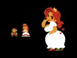 ass crown cunnilingus dress duo female heart heart_symbol heel heels hibaneim implied_cunnilingus inside_dress lipstick male male/female mario mario_(series) mario_bros nintendo_entertainment_system overalls princess_peach princess_toadstool red_hair red_lips red_lipstick royalty sprite super_mario_bros. super_mario_bros._(nes) under_dress