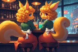 ai_generated jaylus_ai_testing furry furry_female duo bar chipmunk drinking looking_at_viewer big_ass young cub