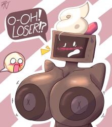 2boys battle_for_dream_island bfdi big_areola big_boobs big_breasts blushing boobs busty_boy busty_male cake cake_(bfdi) dialogue femboy feminine_male gay gay_male humanized loser_(bfdi) male male_boobs male_breasts male_only nosebleed object_shows tits tits_bouncing tits_out