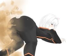 myo_(lobotomy_corporation) project_moon lobotomy_corporation library_of_ruina white_hair red_eyes fart fart_fetish fart_cloud farting turned_on from_behind bunny_tail tagme tagme_(artist)