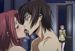 ai_generated anime_coloring stickyai mature_female 1boy 2girls accurate_art_style caught caught_in_the_act completely_nude completely_nude_female cuckquean curvy implied_sex indoors large_breasts long_hair netorare nipples ntr sex walk-in walked_in_on code_geass kallen_stadtfeld lelouch_lamperouge shirley_fenette