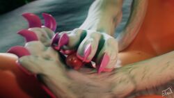 1boy 1girls 3d animated barefoot bound bound_wrists cat_ears cat_tail catgirl dominant_female elasid felicia_(darkstalkers) female femdom foot_fetish footjob fur furry holding_from_behind holding_head human humanoid male naked_male pawpads sound video