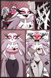 4girls big_breasts black_panties breasts_out comic completely_nude gattomultiversal goetia hellhound helluva_boss imp loona_(helluva_boss) millie_(helluva_boss) my_life_with_moxxie_(comic) page_27 slicing stella_(helluva_boss) succubi tits_out topless_female torn_clothes verosika_mayday_(helluva_boss) vivziepop yelling