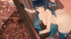 against_wall animated ass backshots bangs bent_over blue_hair butt celaeno_(genshin_impact) genshin_impact hands_against_wall hetero_sex koikatsu legs long_hair male/female medium_breasts muscular_male naked_male penetration_from_behind petite_female pink_nipples redgectx sex skinny_female stockings_only tagme thighs video