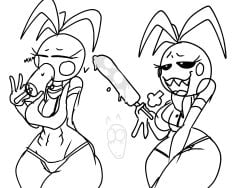 animatronic animatronic_female beakless chicken chicken_girl female five_nights_at_freddy's five_nights_at_freddy's_2 fnaf onixsea phasianid popsicle popsicle_in_mouth robot robot_girl scottgames toy_chica_(fnaf) yellow yellow_skin