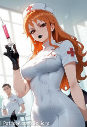 1girls ai_generated ass ass_focus ass_grab belliora big_ass big_breasts breasts earrings female female_on_cloth female_focus long-haired_female looking_at_viewer male nami_(one_piece) navel nipple_nude nipples nude one_piece closed_mouth orange-eyed_female orange-haired_female pink_nipple pussy sexy standing sexy_body sexy_female sexy_pose teeth younger_female