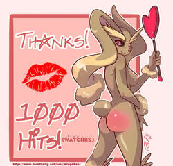 anthro ass bottomless breasts brown_fur color exposed_breasts female female_only fur furry furry_ass furry_breasts furry_ears furry_tail long_ears looking_aside looking_at_viewer lopunny mingchee nintendo nude open_eyes pink_eyes pokemon pokemon_(species) side_view solo tail topless